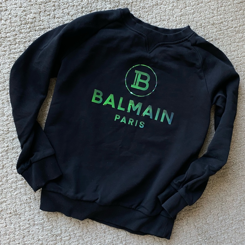 Balmain Black Iridescent Logo Cotton Sweatshirt Kids size 10